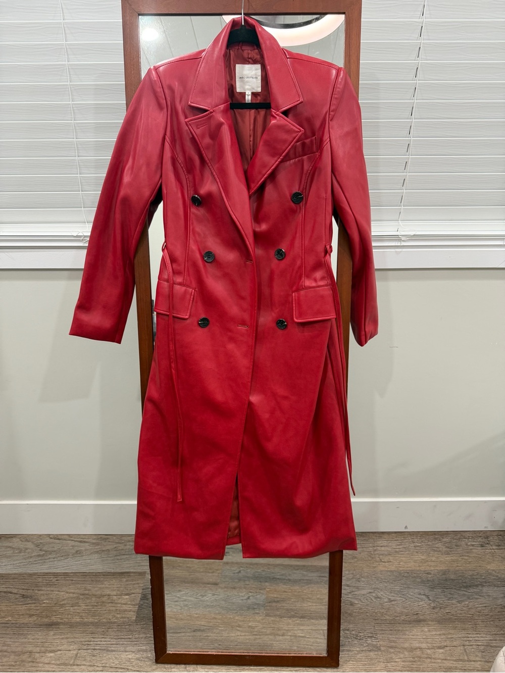 Avec Les Filles Red Faux-Leather Trench Coat Anthropologie - Picture 7 of 7